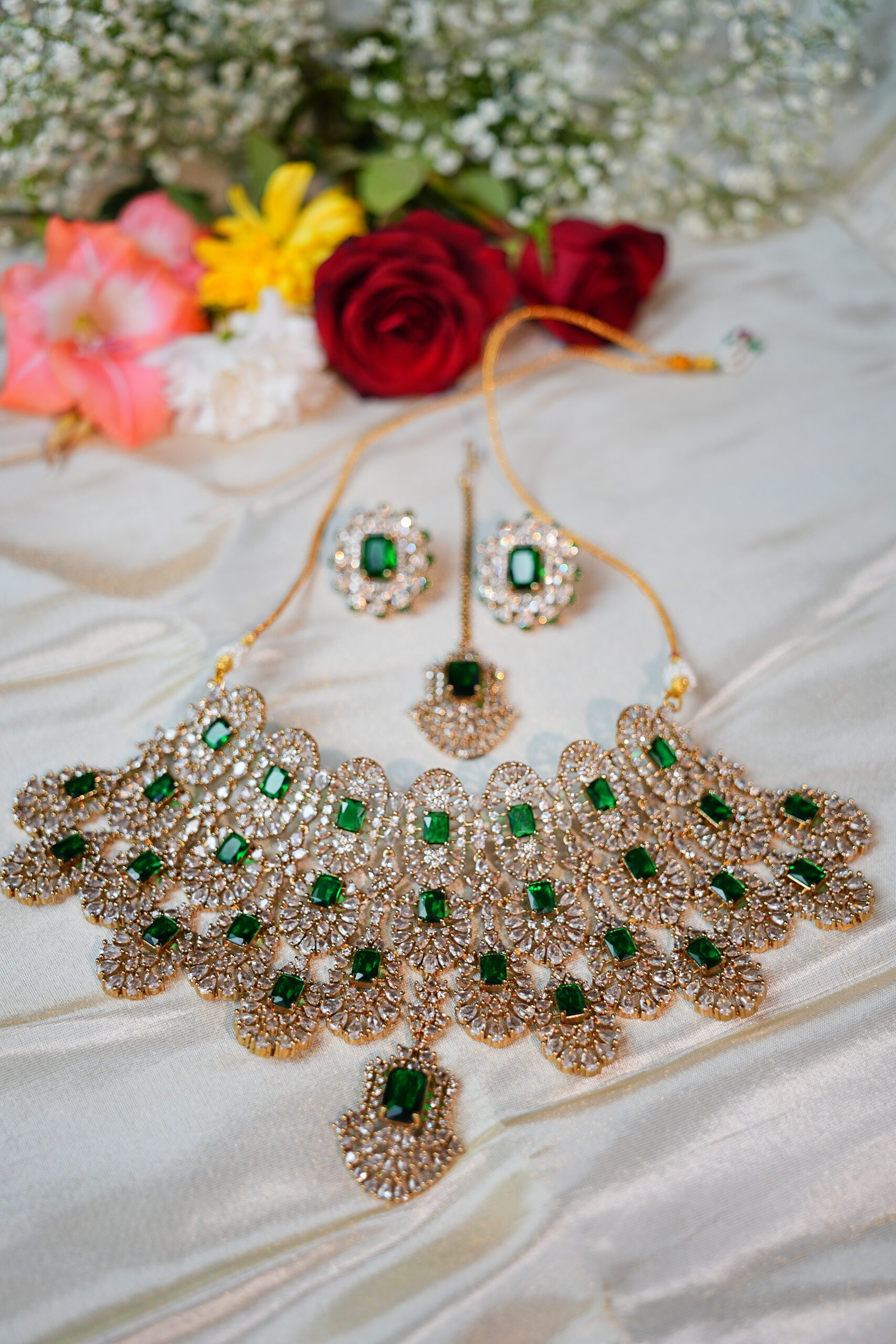 Kiara Green Emerald Premium AD necklace - Image 2