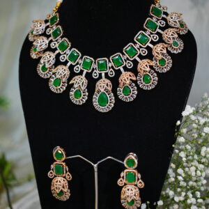 Emerald green premium AD necklace