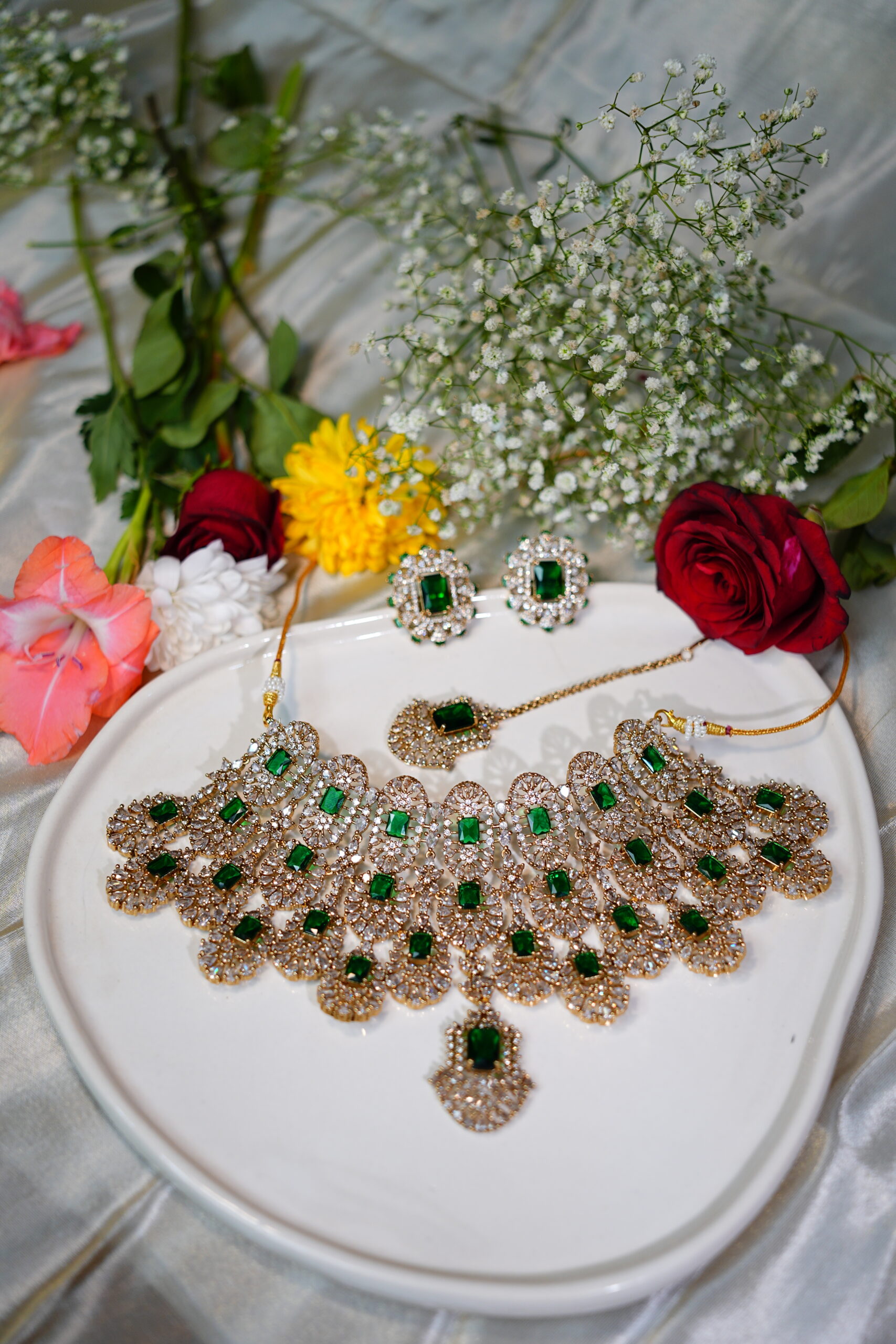 Kiara Green Emerald Premium AD necklace - Image 3
