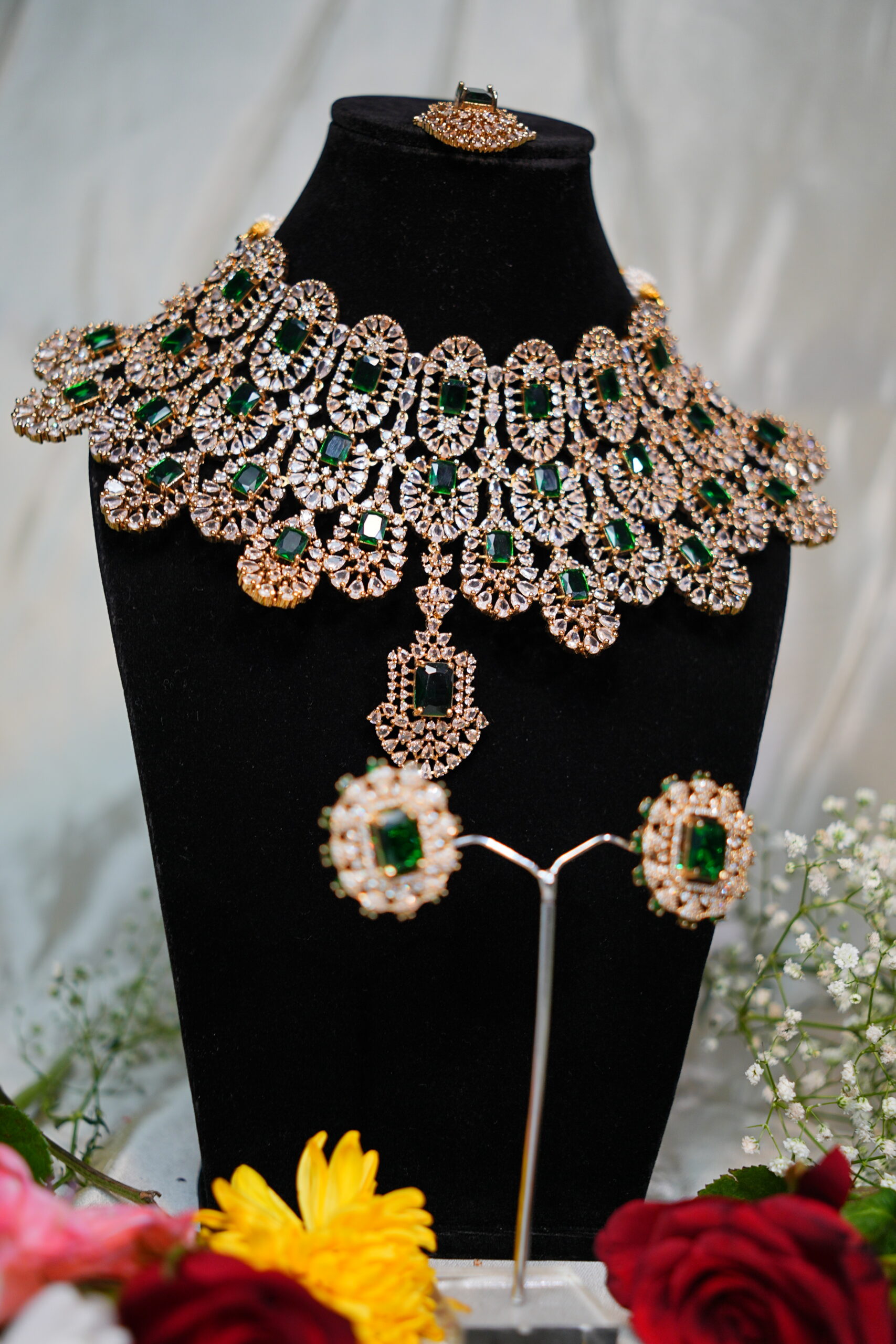 Kiara Green Emerald Premium AD necklace - Image 11