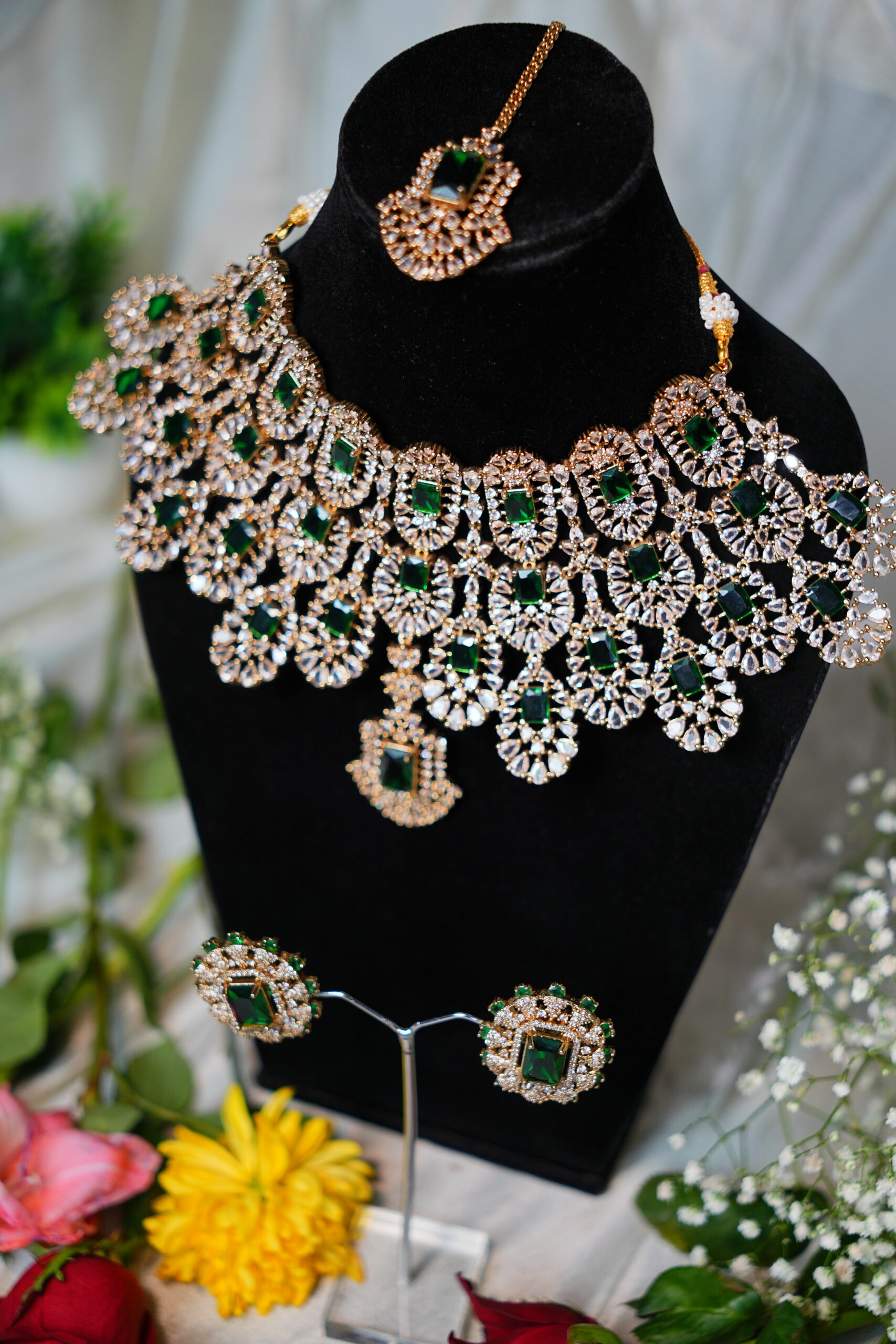 Kiara Green Emerald Premium AD necklace - Image 12