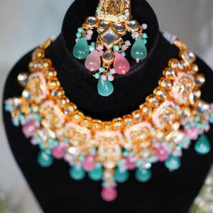 Kundan style mint pink chokker set