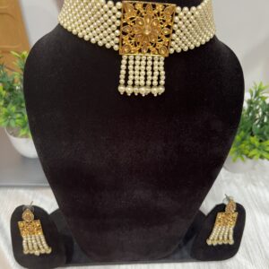 Golden white beads chokker set